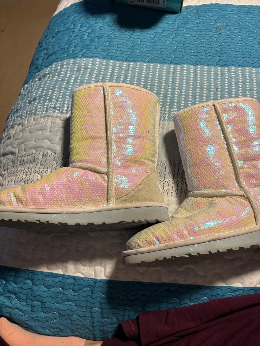 Womens Iridescent Sequin Winter Boots - White